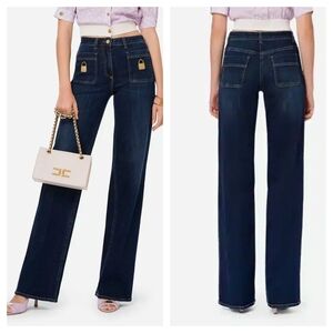 Elegant Navy Wide Leg Jeans